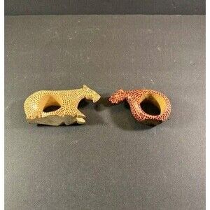 (2) Wooden King Cat Animal Print Napkin Holders (1- 2" x 4", 1- 2" x 5")